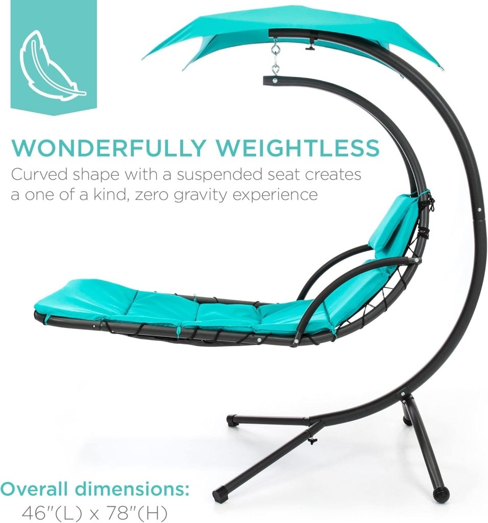 Best Choice Products Outdoor Hanging Curved Steel Chaise Lounge Chair Swing w/Built - in Pillow and Removable Canopy - Charcoal Gray - Wigtrends