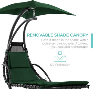 Best Choice Products Outdoor Hanging Curved Steel Chaise Lounge Chair Swing w/Built - in Pillow and Removable Canopy - Charcoal Gray - Wigtrends