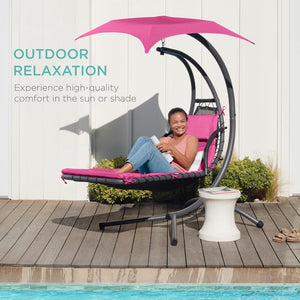 Best Choice Products Outdoor Hanging Curved Steel Chaise Lounge Chair Swing w/Built - in Pillow and Removable Canopy - Charcoal Gray - Wigtrends