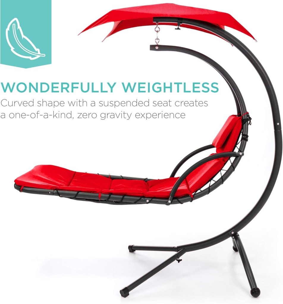Best Choice Products Outdoor Hanging Curved Steel Chaise Lounge Chair Swing w/Built - in Pillow and Removable Canopy - Charcoal Gray - Wigtrends