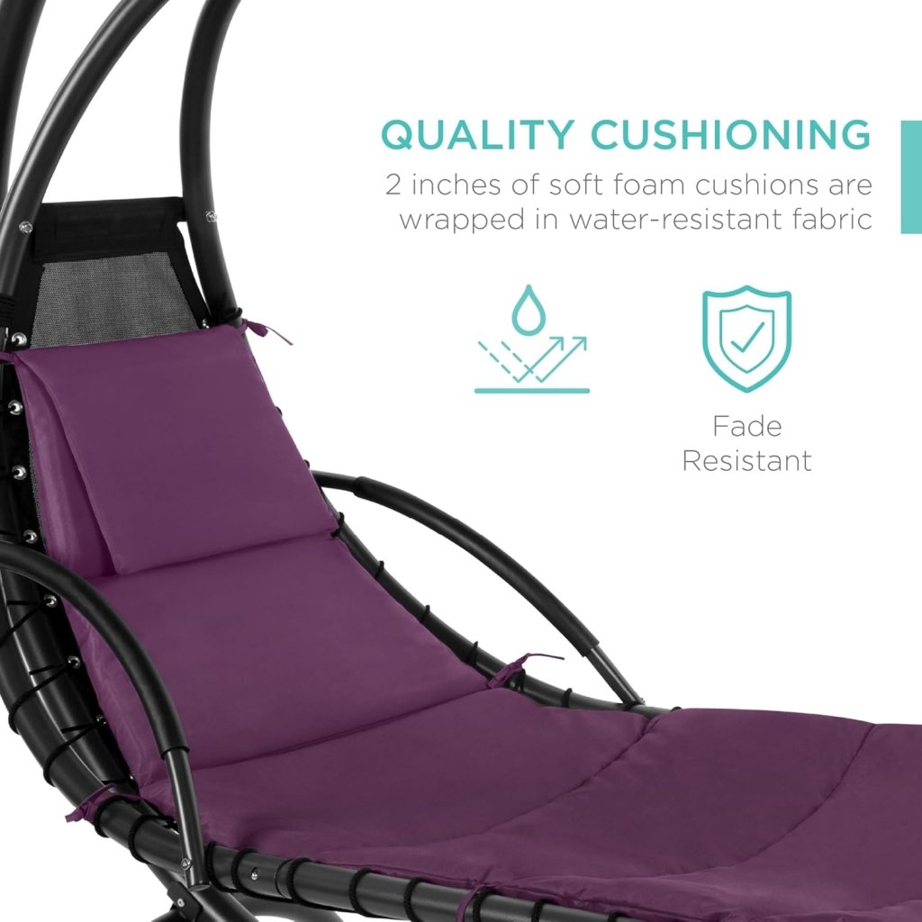 Best Choice Products Outdoor Hanging Curved Steel Chaise Lounge Chair Swing w/Built - in Pillow and Removable Canopy - Charcoal Gray - Wigtrends