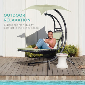 Best Choice Products Outdoor Hanging Curved Steel Chaise Lounge Chair Swing w/Built - in Pillow and Removable Canopy - Charcoal Gray - Wigtrends