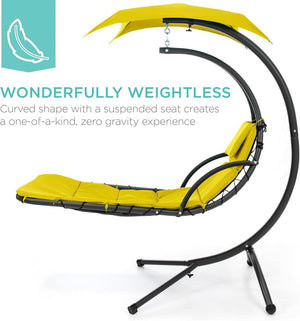 Best Choice Products Outdoor Hanging Curved Steel Chaise Lounge Chair Swing w/Built - in Pillow and Removable Canopy - Charcoal Gray - Wigtrends