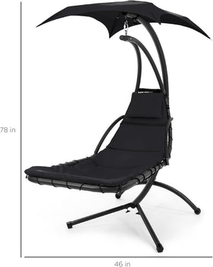 Best Choice Products Outdoor Hanging Curved Steel Chaise Lounge Chair Swing w/Built - in Pillow and Removable Canopy - Charcoal Gray - Wigtrends