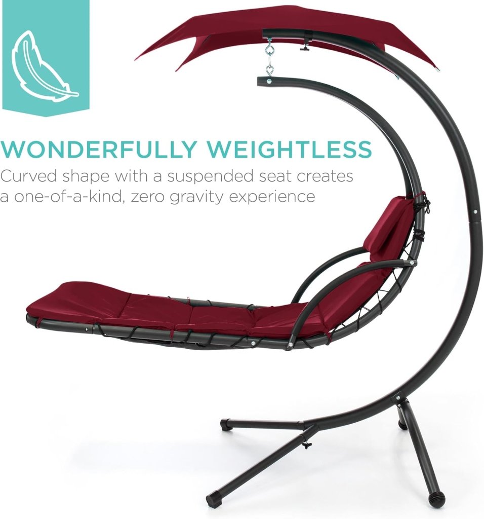 Best Choice Products Outdoor Hanging Curved Steel Chaise Lounge Chair Swing w/Built - in Pillow and Removable Canopy - Charcoal Gray - Wigtrends