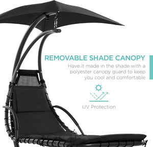 Best Choice Products Outdoor Hanging Curved Steel Chaise Lounge Chair Swing w/Built - in Pillow and Removable Canopy - Charcoal Gray - Wigtrends