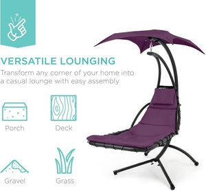 Best Choice Products Outdoor Hanging Curved Steel Chaise Lounge Chair Swing w/Built - in Pillow and Removable Canopy - Charcoal Gray - Wigtrends