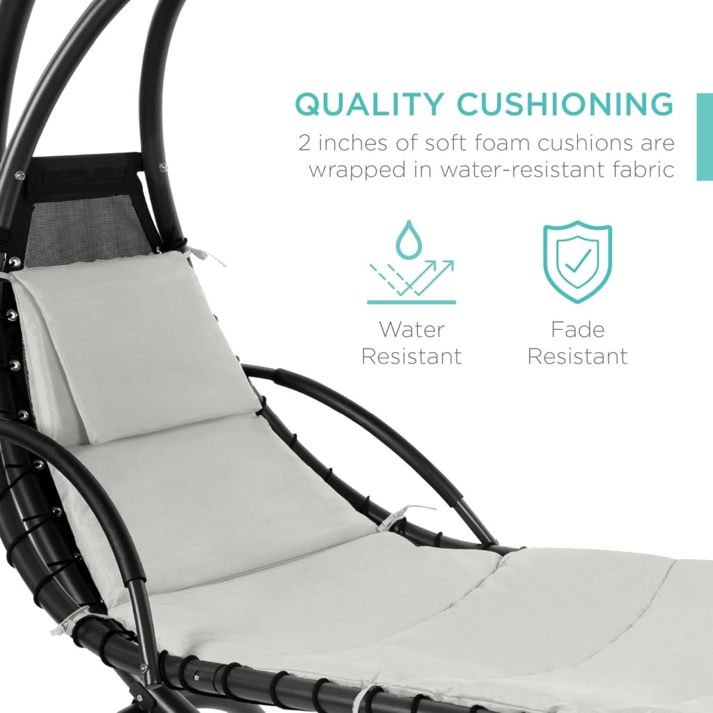 Best Choice Products Outdoor Hanging Curved Steel Chaise Lounge Chair Swing w/Built - in Pillow and Removable Canopy - Charcoal Gray - Wigtrends