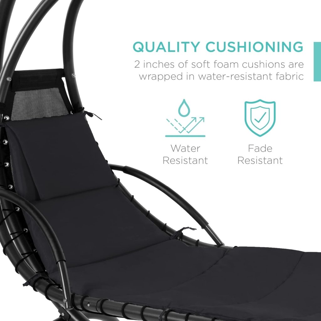 Best Choice Products Outdoor Hanging Curved Steel Chaise Lounge Chair Swing w/Built - in Pillow and Removable Canopy - Charcoal Gray - Wigtrends