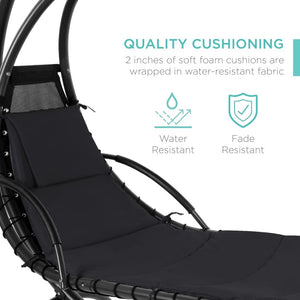 Best Choice Products Outdoor Hanging Curved Steel Chaise Lounge Chair Swing w/Built - in Pillow and Removable Canopy - Charcoal Gray - Wigtrends