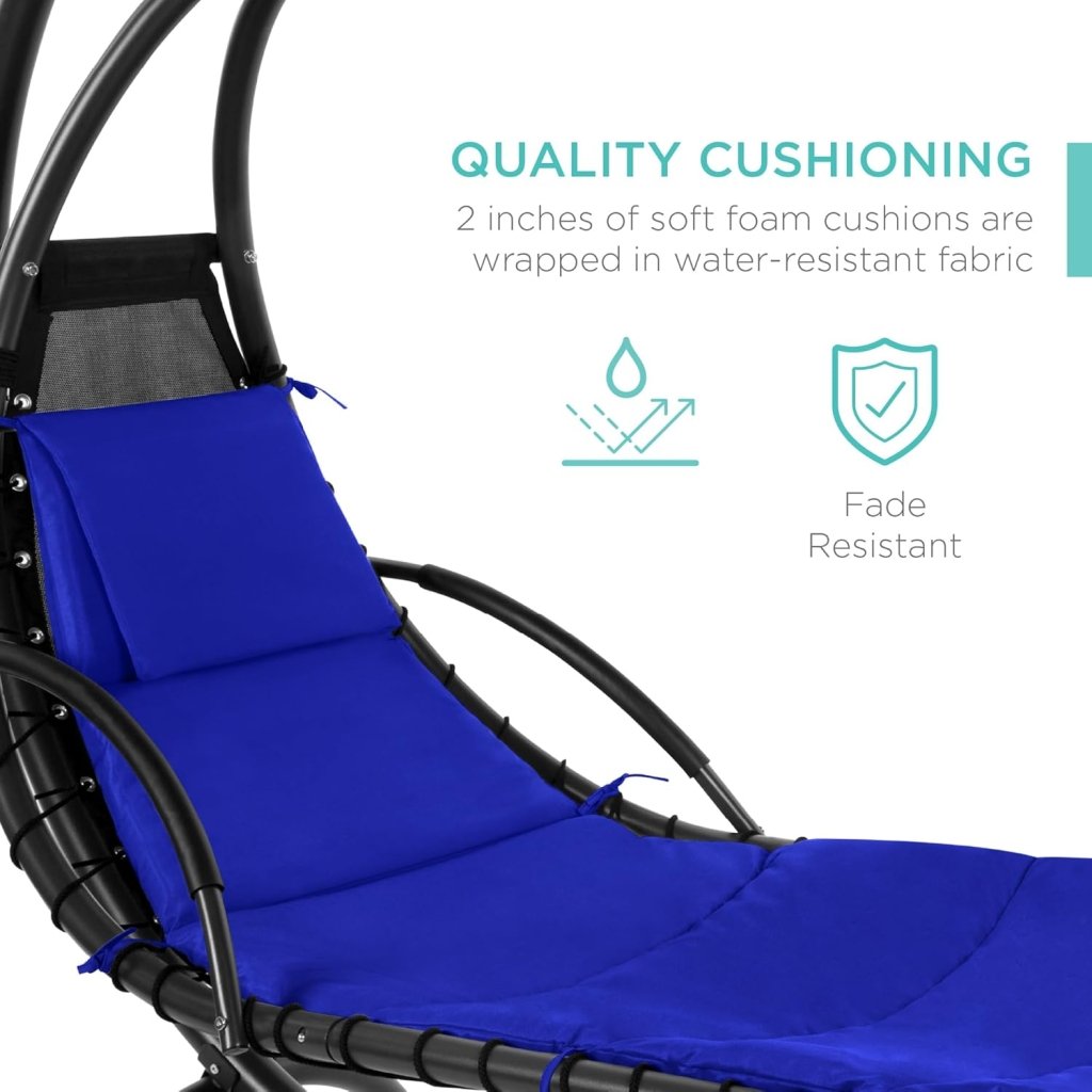 Best Choice Products Outdoor Hanging Curved Steel Chaise Lounge Chair Swing w/Built - in Pillow and Removable Canopy - Charcoal Gray - Wigtrends