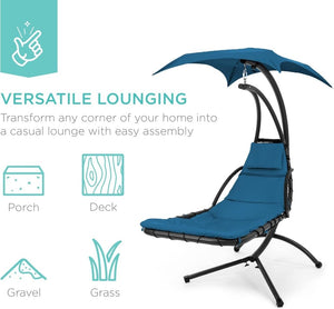 Best Choice Products Outdoor Hanging Curved Steel Chaise Lounge Chair Swing w/Built - in Pillow and Removable Canopy - Charcoal Gray - Wigtrends