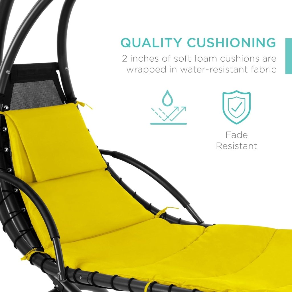 Best Choice Products Outdoor Hanging Curved Steel Chaise Lounge Chair Swing w/Built - in Pillow and Removable Canopy - Charcoal Gray - Wigtrends