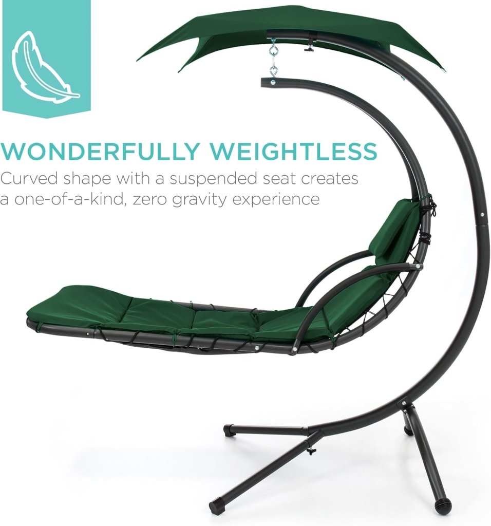 Best Choice Products Outdoor Hanging Curved Steel Chaise Lounge Chair Swing w/Built - in Pillow and Removable Canopy - Charcoal Gray - Wigtrends