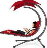Best Choice Products Outdoor Hanging Curved Steel Chaise Lounge Chair Swing w/Built - in Pillow and Removable Canopy - Charcoal Gray - Wigtrends