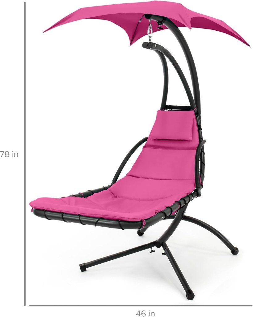 Best Choice Products Outdoor Hanging Curved Steel Chaise Lounge Chair Swing w/Built - in Pillow and Removable Canopy - Charcoal Gray - Wigtrends