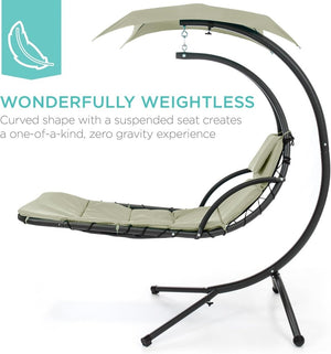 Best Choice Products Outdoor Hanging Curved Steel Chaise Lounge Chair Swing w/Built - in Pillow and Removable Canopy - Charcoal Gray - Wigtrends