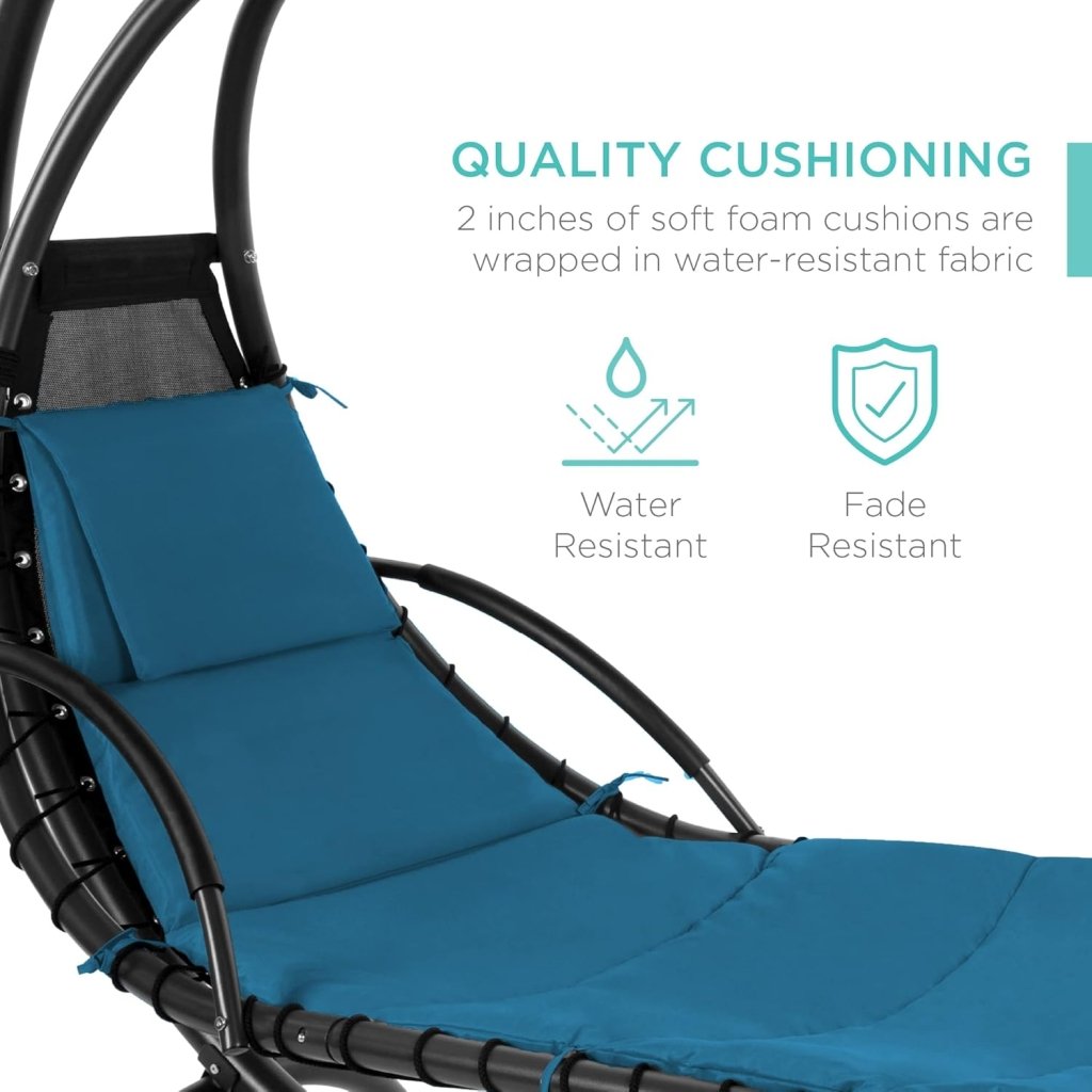 Best Choice Products Outdoor Hanging Curved Steel Chaise Lounge Chair Swing w/Built - in Pillow and Removable Canopy - Charcoal Gray - Wigtrends