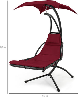 Best Choice Products Outdoor Hanging Curved Steel Chaise Lounge Chair Swing w/Built - in Pillow and Removable Canopy - Charcoal Gray - Wigtrends