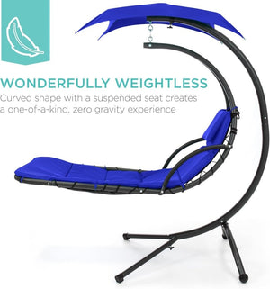 Best Choice Products Outdoor Hanging Curved Steel Chaise Lounge Chair Swing w/Built - in Pillow and Removable Canopy - Charcoal Gray - Wigtrends