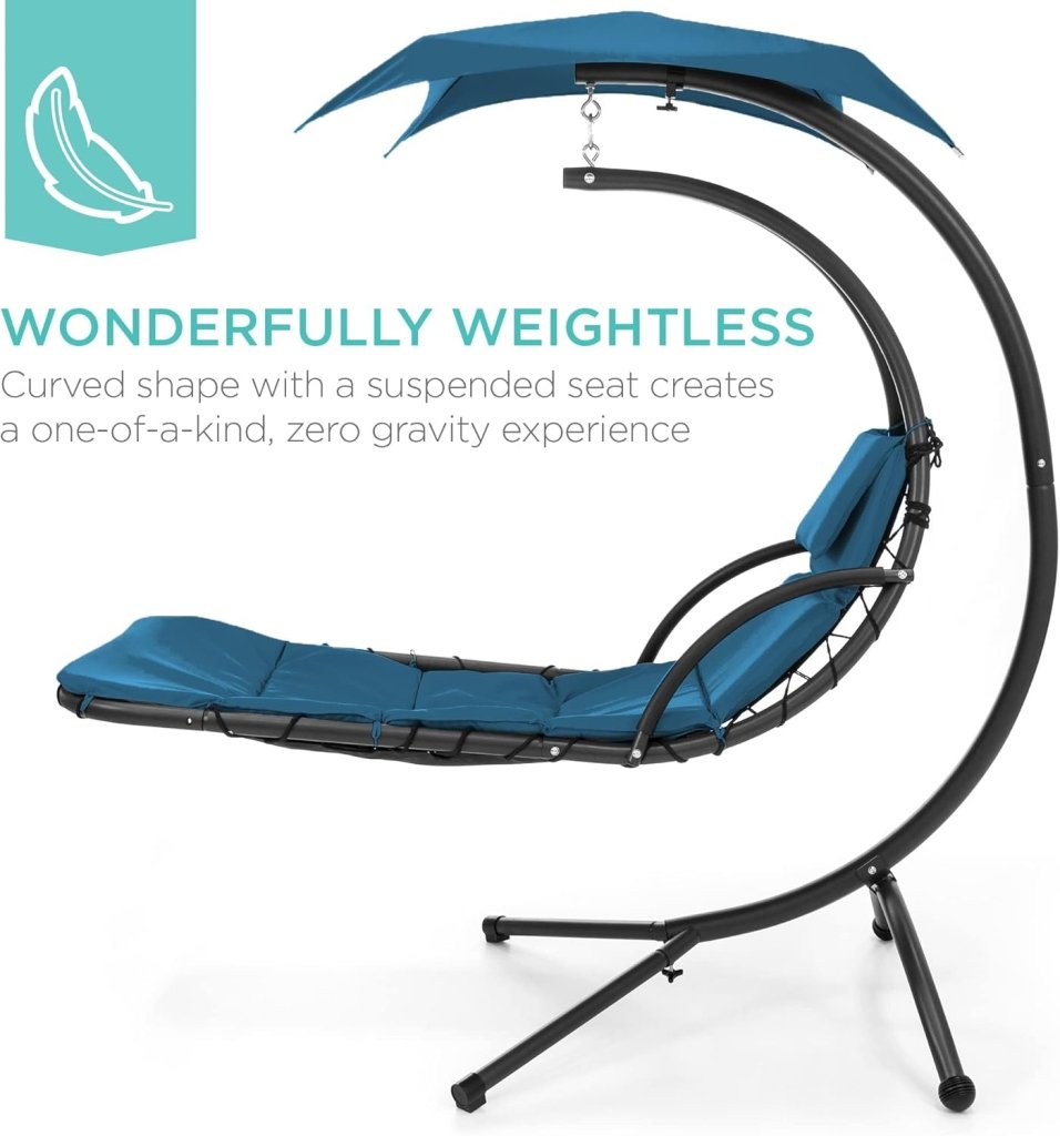 Best Choice Products Outdoor Hanging Curved Steel Chaise Lounge Chair Swing w/Built - in Pillow and Removable Canopy - Charcoal Gray - Wigtrends