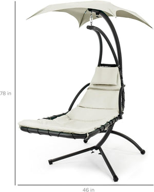 Best Choice Products Outdoor Hanging Curved Steel Chaise Lounge Chair Swing w/Built - in Pillow and Removable Canopy - Charcoal Gray - Wigtrends
