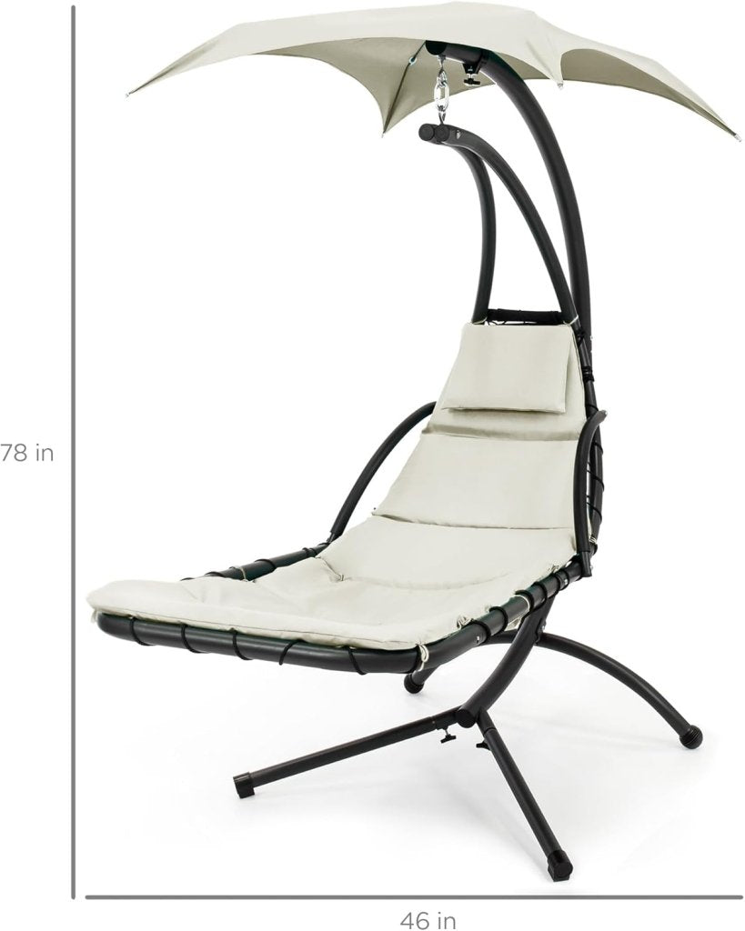 Best Choice Products Outdoor Hanging Curved Steel Chaise Lounge Chair Swing w/Built - in Pillow and Removable Canopy - Charcoal Gray - Wigtrends