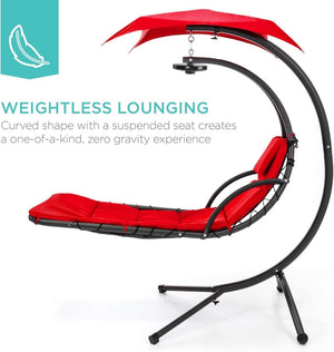 Best Choice Products Outdoor Hanging Curved Steel Chaise Lounge Chair Swing w/Built - in Pillow and Removable Canopy - Teal - Wigtrends