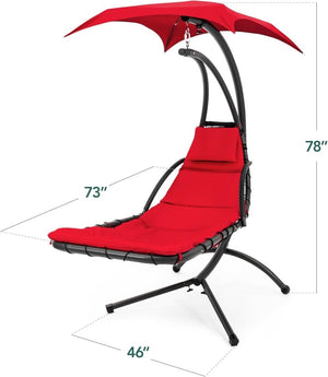 Best Choice Products Outdoor Hanging Curved Steel Chaise Lounge Chair Swing w/Built - in Pillow and Removable Canopy - Teal - Wigtrends