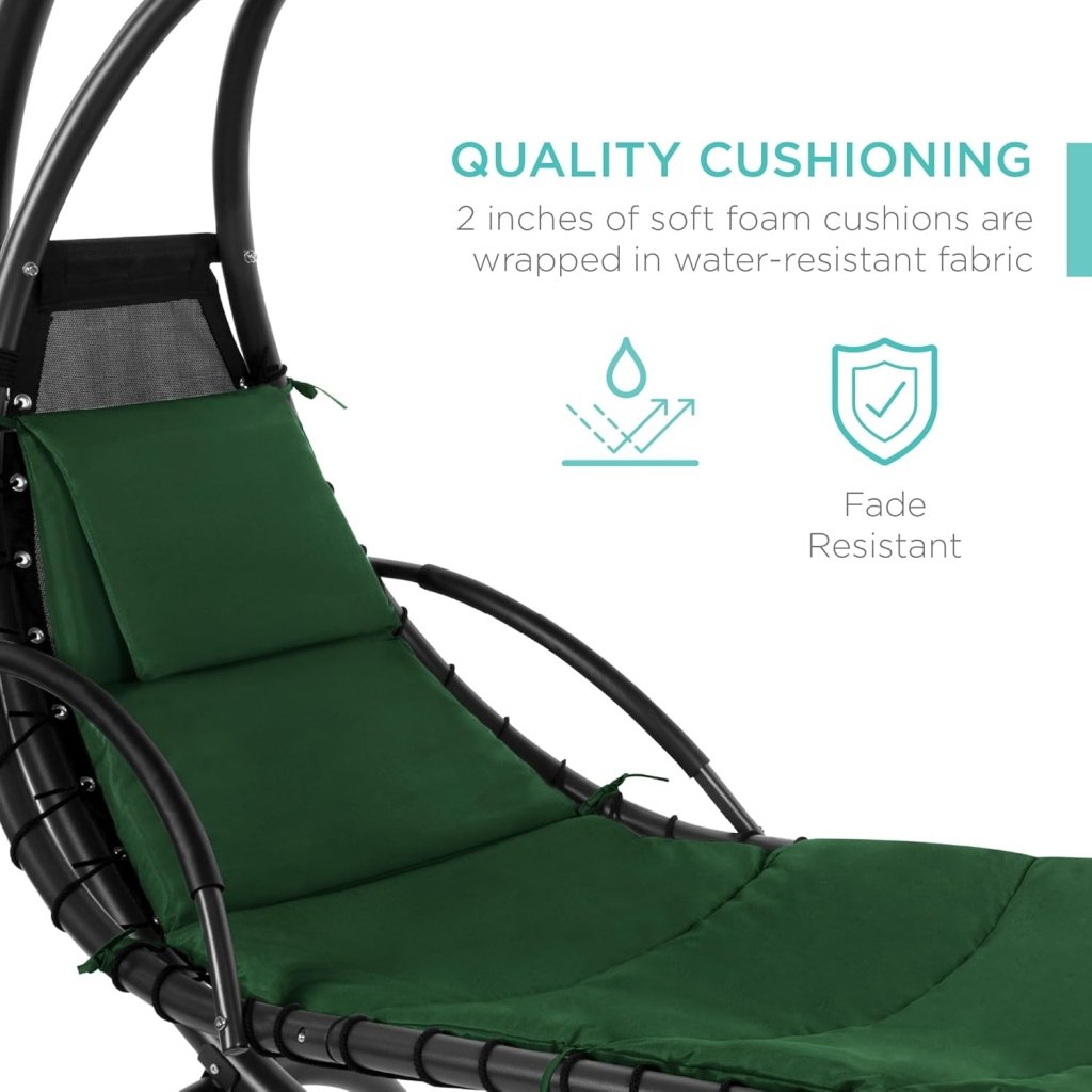 Best Choice Products Outdoor Hanging Curved Steel Chaise Lounge Chair Swing w/Built - in Pillow and Removable Canopy - Teal - Wigtrends