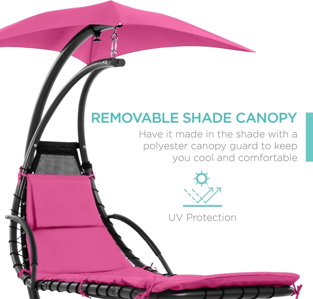 Best Choice Products Outdoor Hanging Curved Steel Chaise Lounge Chair Swing w/Built - in Pillow and Removable Canopy - Teal - Wigtrends