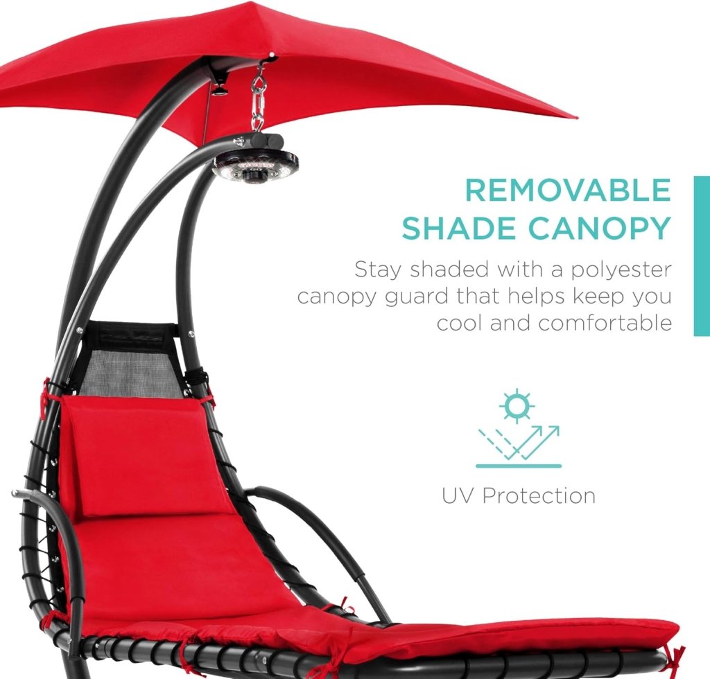 Best Choice Products Outdoor Hanging Curved Steel Chaise Lounge Chair Swing w/Built - in Pillow and Removable Canopy - Teal - Wigtrends