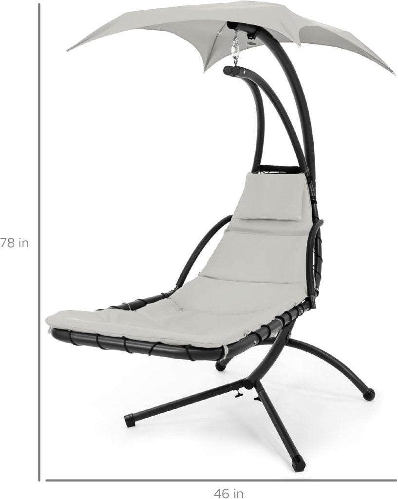 Best Choice Products Outdoor Hanging Curved Steel Chaise Lounge Chair Swing w/Built - in Pillow and Removable Canopy - Teal - Wigtrends