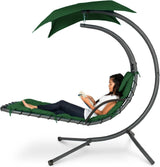Best Choice Products Outdoor Hanging Curved Steel Chaise Lounge Chair Swing w/Built - in Pillow and Removable Canopy - Teal - Wigtrends