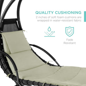 Best Choice Products Outdoor Hanging Curved Steel Chaise Lounge Chair Swing w/Built - in Pillow and Removable Canopy - Teal - Wigtrends