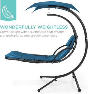 Best Choice Products Outdoor Hanging Curved Steel Chaise Lounge Chair Swing w/Built - in Pillow and Removable Canopy - Teal - Wigtrends