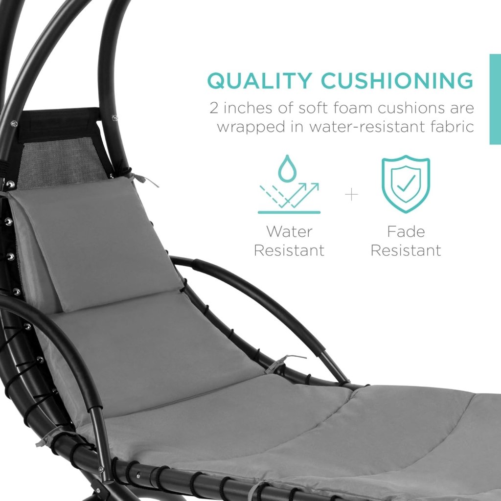 Best Choice Products Outdoor Hanging Curved Steel Chaise Lounge Chair Swing w/Built - in Pillow and Removable Canopy - Teal - Wigtrends