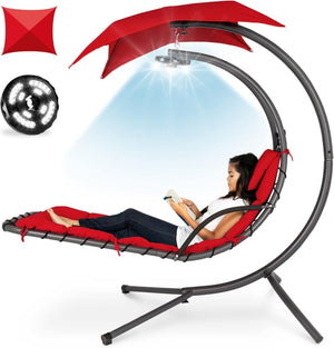Best Choice Products Outdoor Hanging Curved Steel Chaise Lounge Chair Swing w/Built - in Pillow and Removable Canopy - Teal - Wigtrends