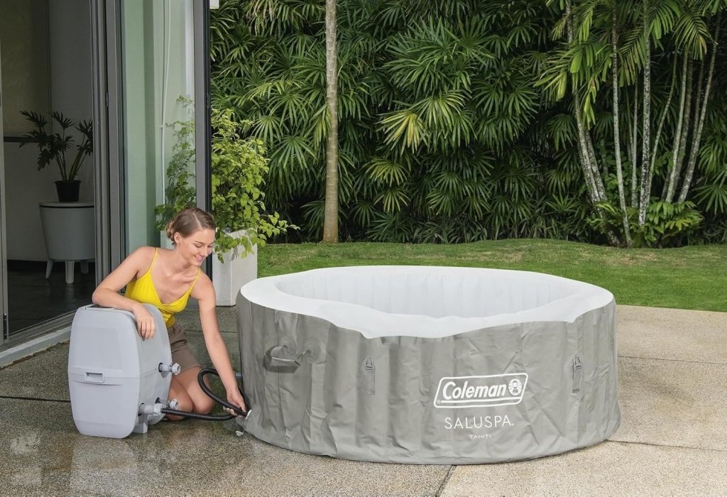 Bestway Palm Springs 4 to 6 Person EnergySense Smart AirJet Plus Inflatable Hot Tub Outdoor Spa with 140 AirJets and Insulated Cover - Wigtrends