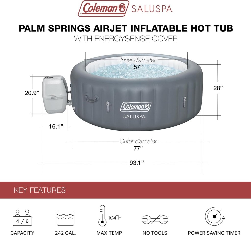 Bestway Palm Springs 4 to 6 Person EnergySense Smart AirJet Plus Inflatable Hot Tub Outdoor Spa with 140 AirJets and Insulated Cover - Wigtrends