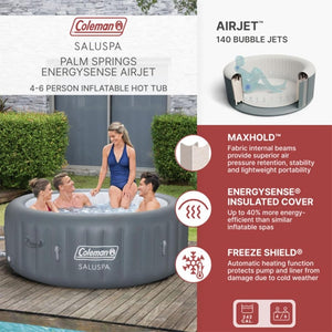 Bestway Palm Springs 4 to 6 Person EnergySense Smart AirJet Plus Inflatable Hot Tub Outdoor Spa with 140 AirJets and Insulated Cover - Wigtrends