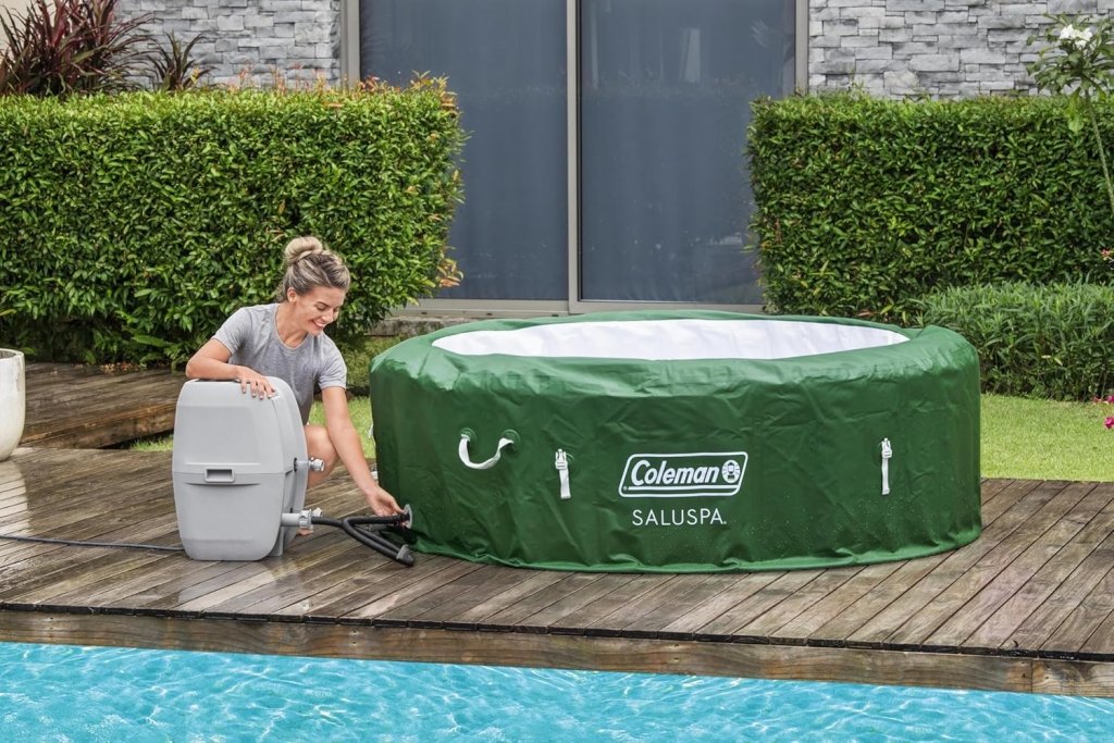 Bestway Palm Springs 4 to 6 Person EnergySense Smart AirJet Plus Inflatable Hot Tub Outdoor Spa with 140 AirJets and Insulated Cover - Wigtrends