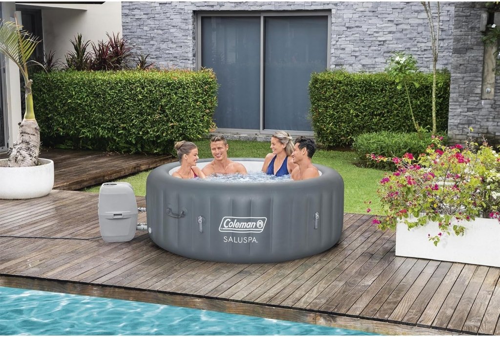 Bestway Palm Springs 4 to 6 Person EnergySense Smart AirJet Plus Inflatable Hot Tub Outdoor Spa with 140 AirJets and Insulated Cover - Wigtrends