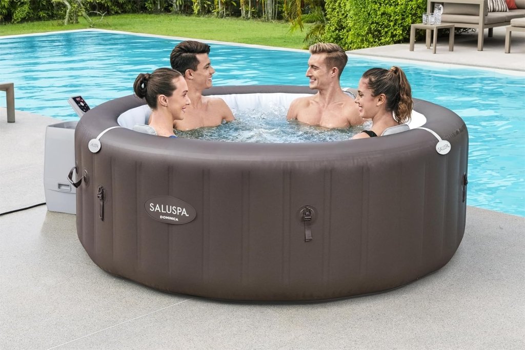 Bestway SaluSpa Miami EnergySense AirJet Inflatable Hot Tub Spa (71" x 26") | Portable Hot Tub with 2 Covers (1 Energy - Efficient Thermal Cover and 1 Standard Cover) | Fits Up to 2 - 4 Persons | Black - Wigtrends