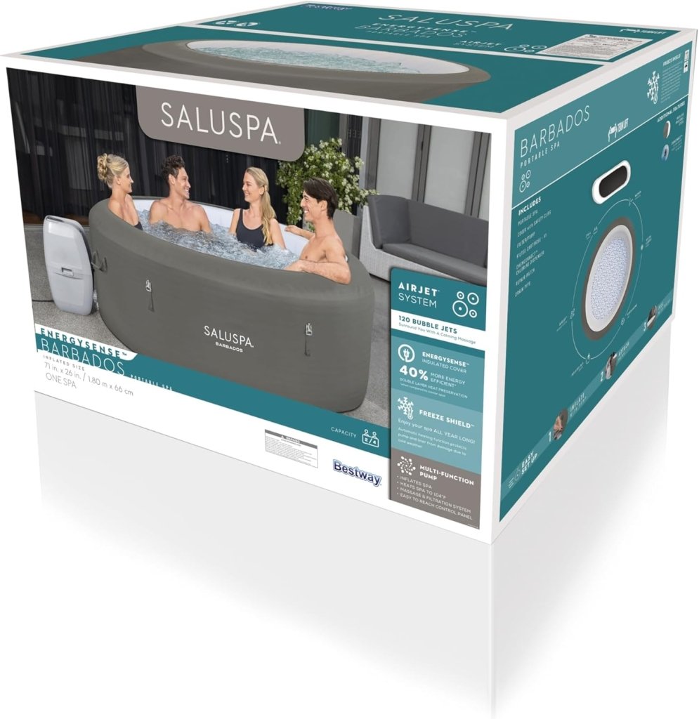 Bestway SaluSpa Miami EnergySense AirJet Inflatable Hot Tub Spa (71" x 26") | Portable Hot Tub with 2 Covers (1 Energy - Efficient Thermal Cover and 1 Standard Cover) | Fits Up to 2 - 4 Persons | Black - Wigtrends