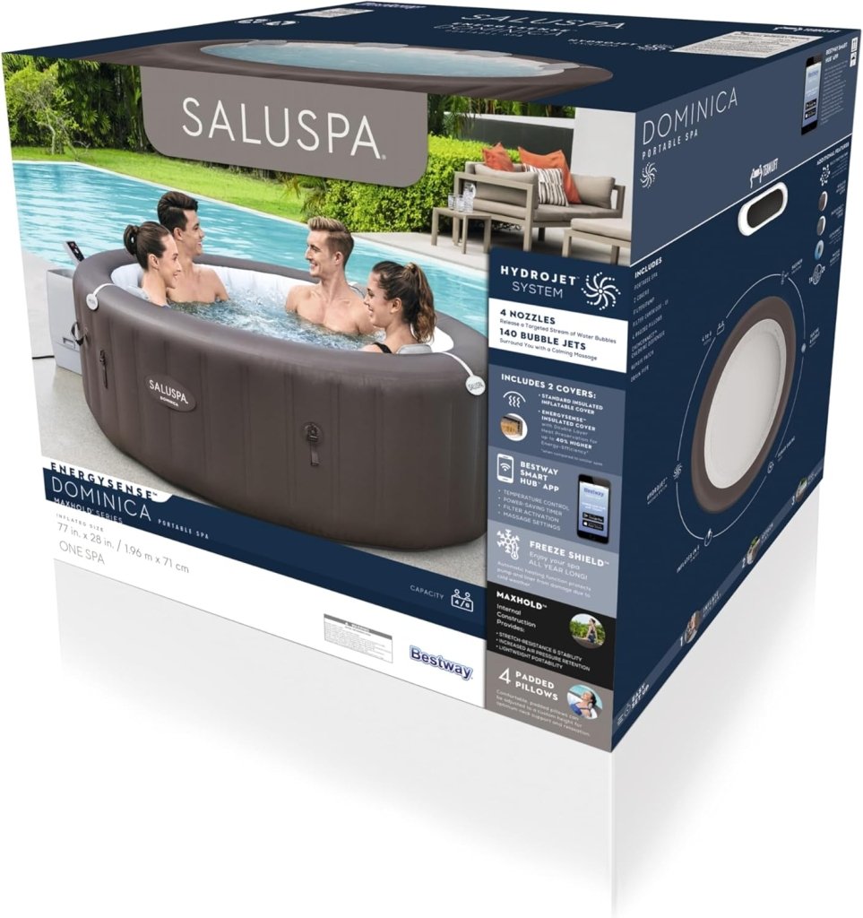 Bestway SaluSpa Miami EnergySense AirJet Inflatable Hot Tub Spa (71" x 26") | Portable Hot Tub with 2 Covers (1 Energy - Efficient Thermal Cover and 1 Standard Cover) | Fits Up to 2 - 4 Persons | Black - Wigtrends