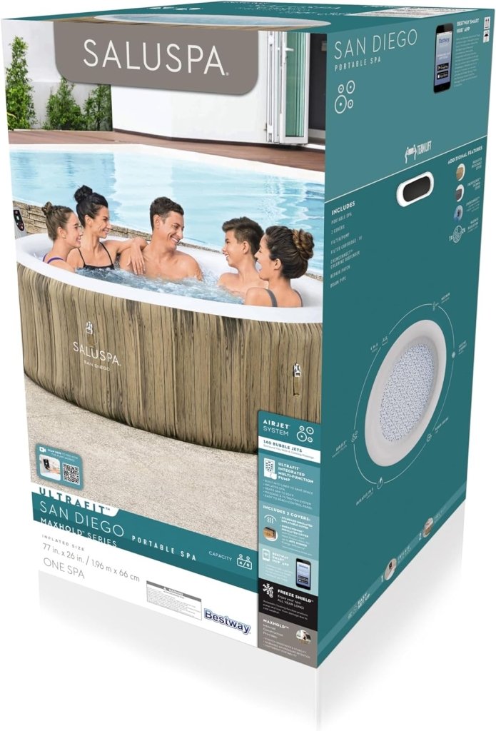 Bestway SaluSpa Miami EnergySense AirJet Inflatable Hot Tub Spa (71" x 26") | Portable Hot Tub with 2 Covers (1 Energy - Efficient Thermal Cover and 1 Standard Cover) | Fits Up to 2 - 4 Persons | Black - Wigtrends