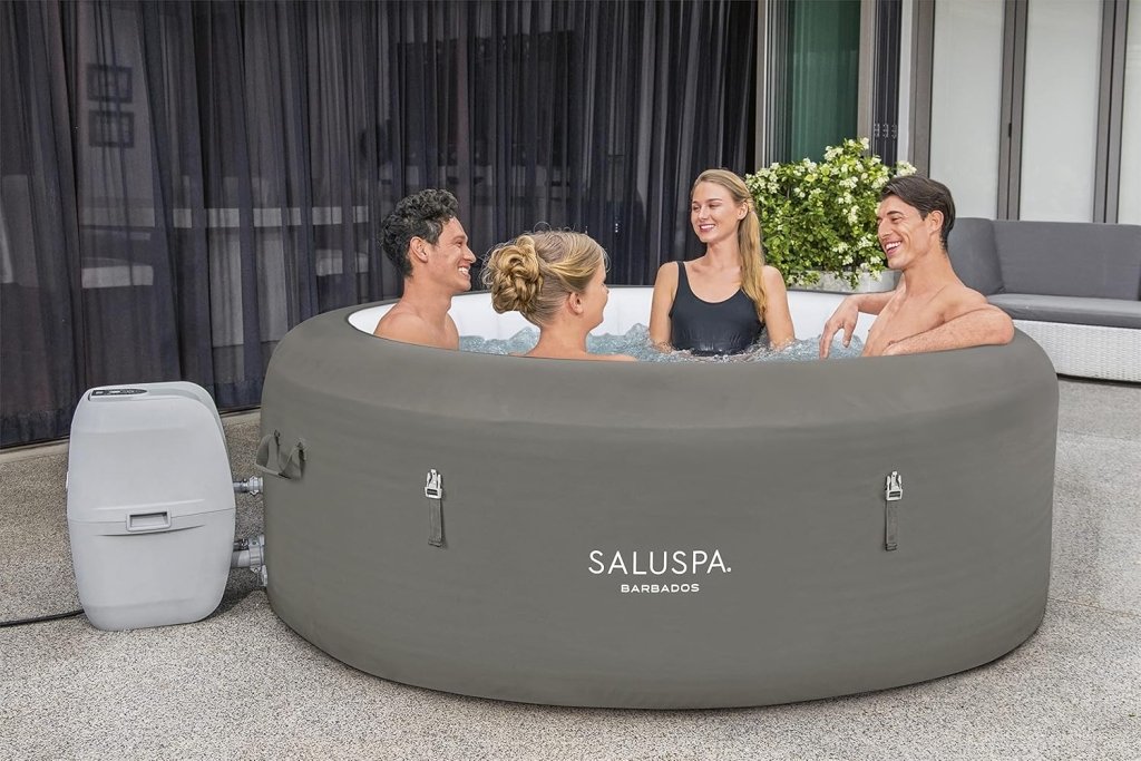 Bestway SaluSpa Miami EnergySense AirJet Inflatable Hot Tub Spa (71" x 26") | Portable Hot Tub with 2 Covers (1 Energy - Efficient Thermal Cover and 1 Standard Cover) | Fits Up to 2 - 4 Persons | Black - Wigtrends