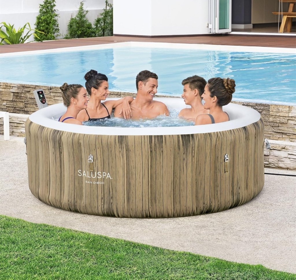 Bestway SaluSpa Miami EnergySense AirJet Inflatable Hot Tub Spa (71" x 26") | Portable Hot Tub with 2 Covers (1 Energy - Efficient Thermal Cover and 1 Standard Cover) | Fits Up to 2 - 4 Persons | Black - Wigtrends
