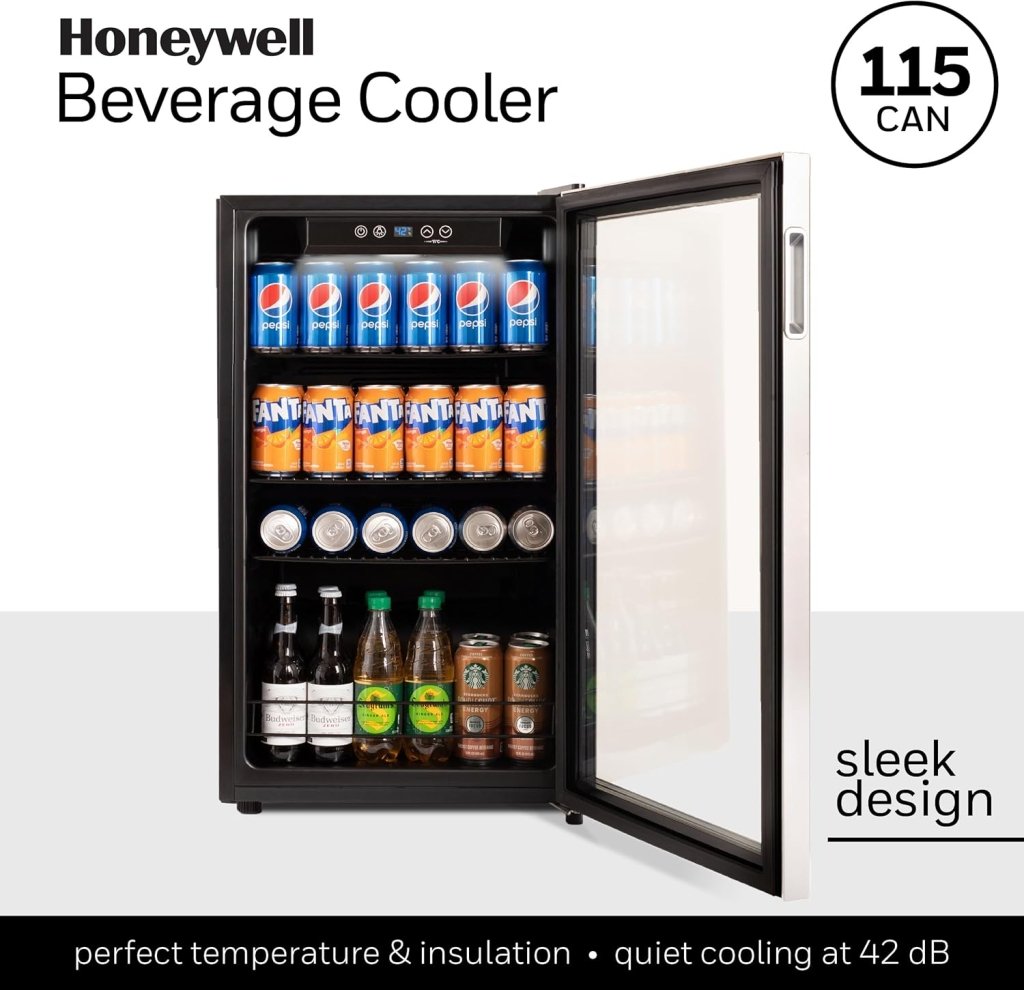 Beverage Refrigerator and Cooler, 115 Can Mini Fridge with Glass Door for Soda Beer or Wine for Office or Bar with Adjustable Removable Shelving - Wigtrends